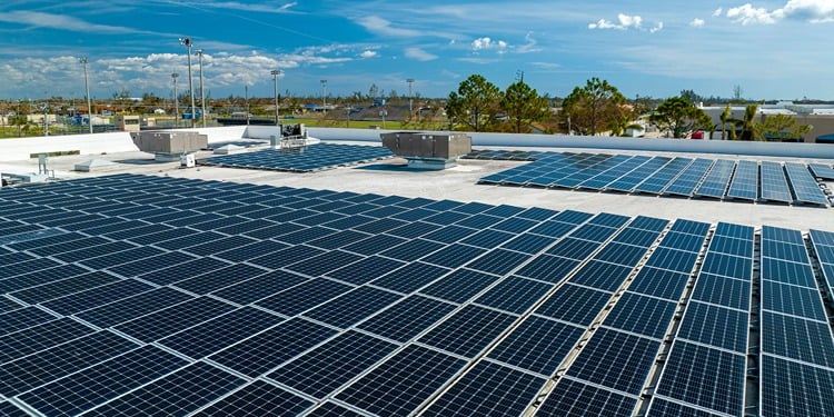 solar panels on a roof top on a sunny day